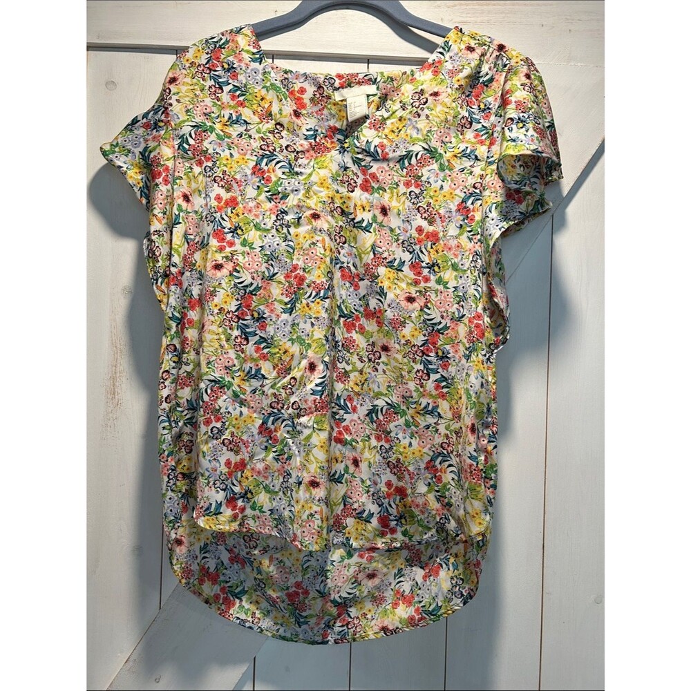 H&M Floral Flutter Sleeve Flutter Blouse Size 4 Spring Summer Colorful